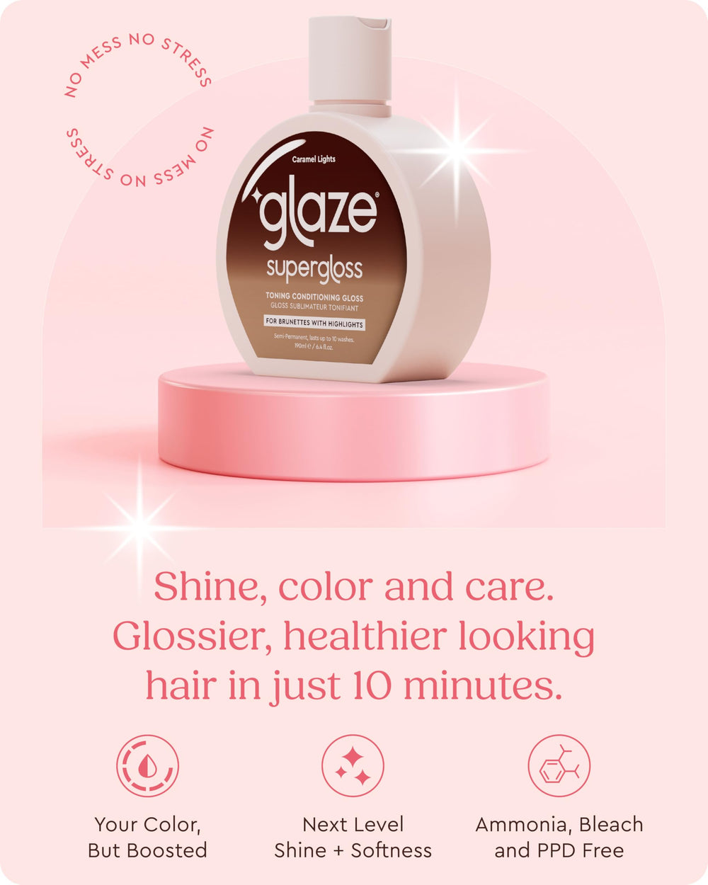 Glaze Super Gloss Caramel Lights – balayage sur les longueurs pour une brillance uniforme.