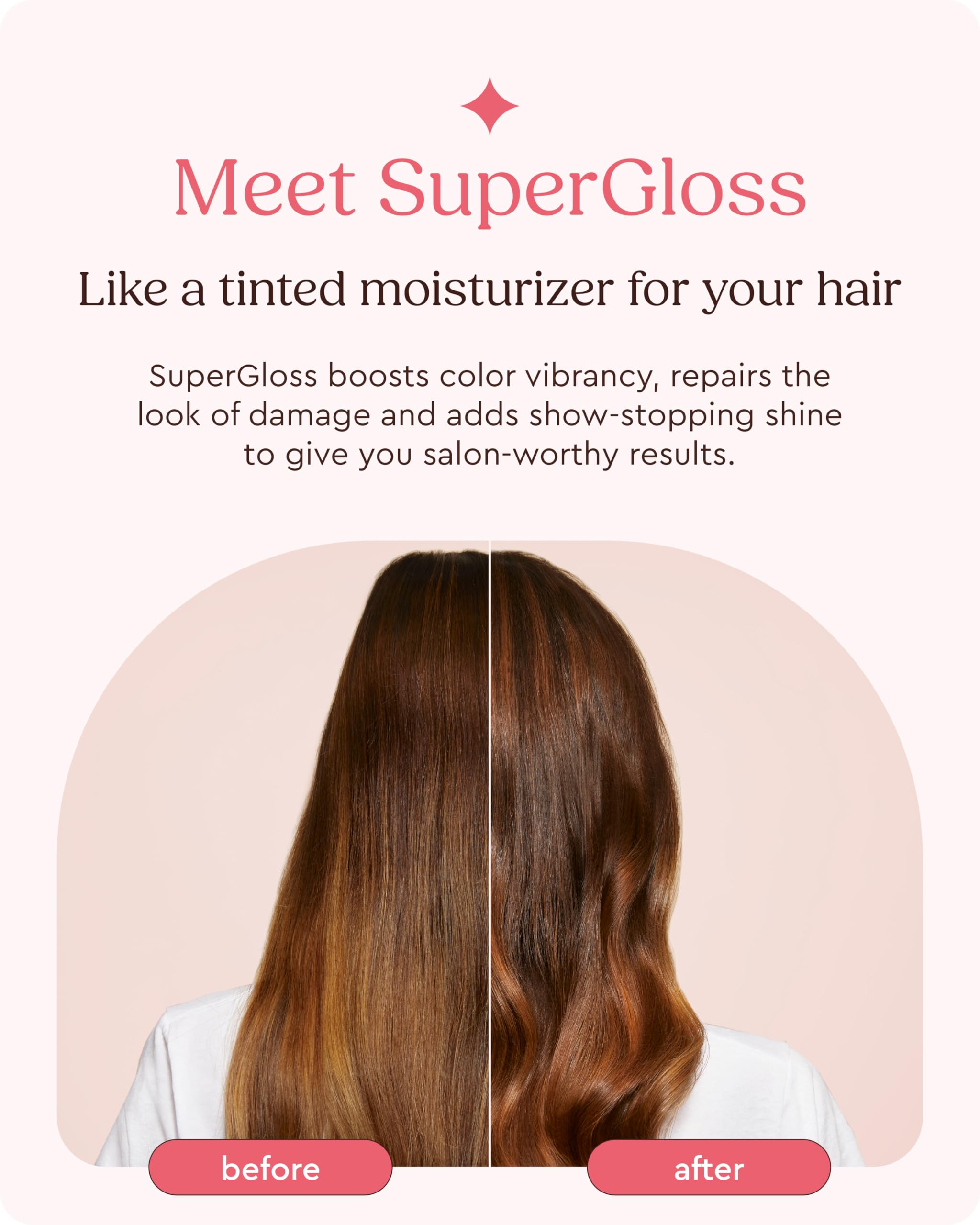 Glaze Super Gloss, cheveux avec mèches reflets, améliore la couleur et la brillance.