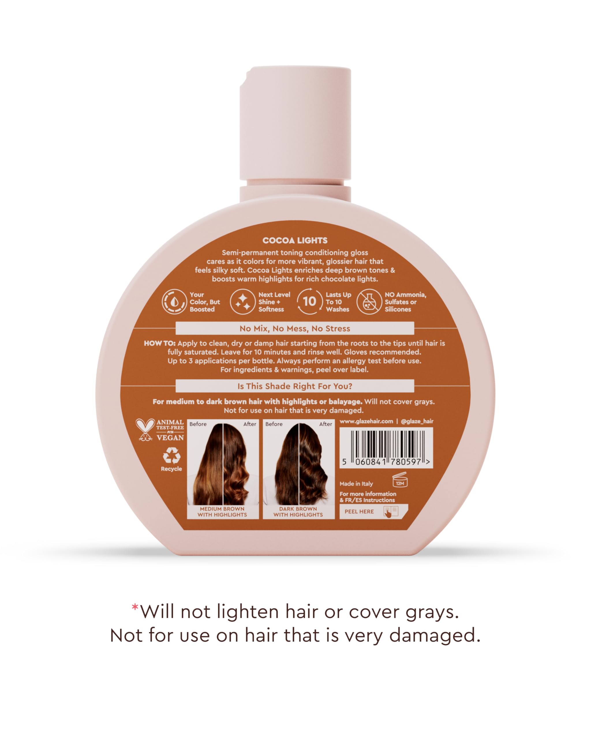 Glaze Super Gloss, texture crème, hydratation enrichie pour cheveux soyeux.