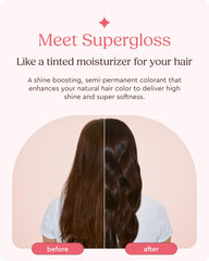 Glaze Supergloss teinte chocolat sur cheveux brun pour un effet profond