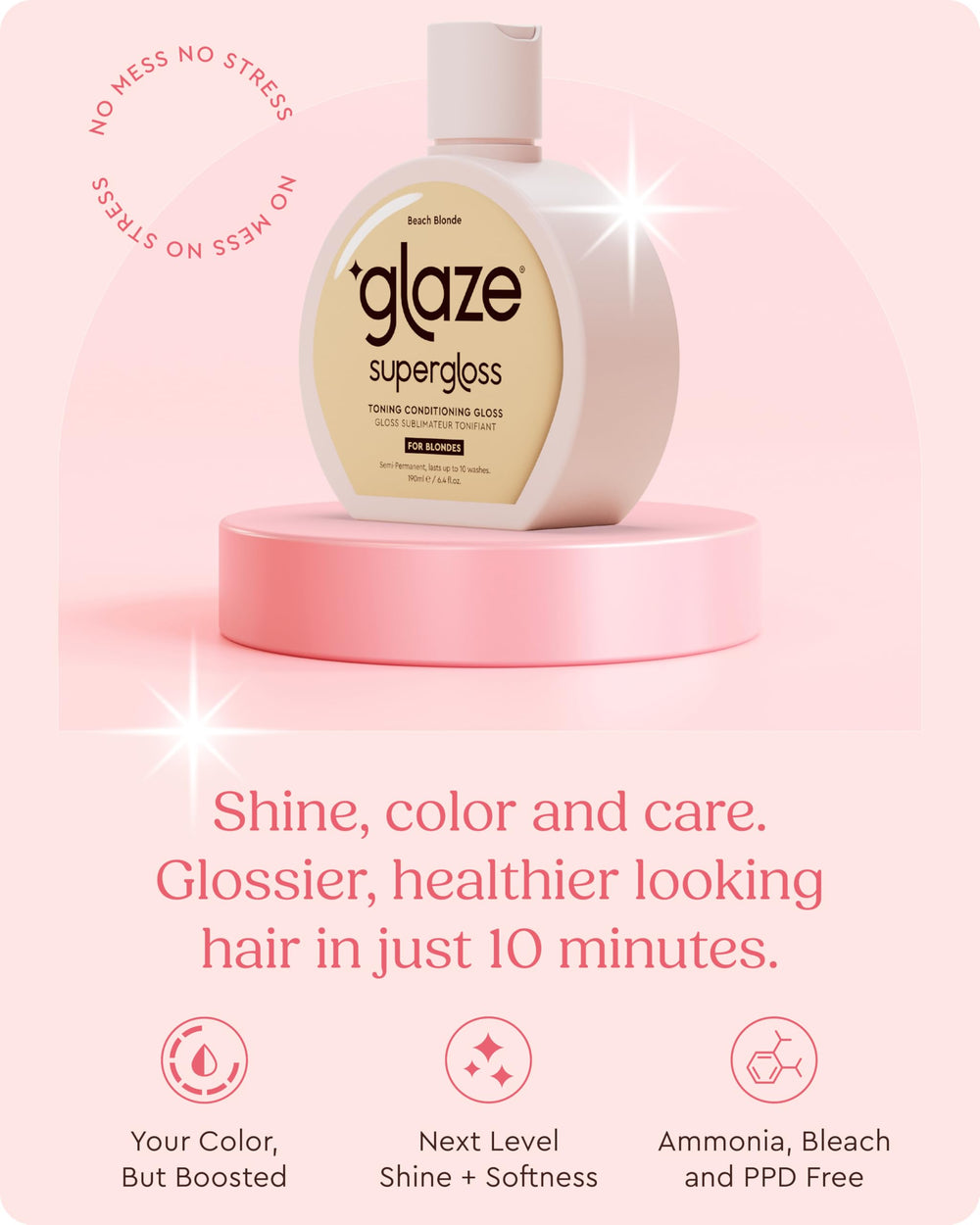 Glaze Supergloss – échantillons de couleur chaudes montrant le rendu sur cheveux naturels