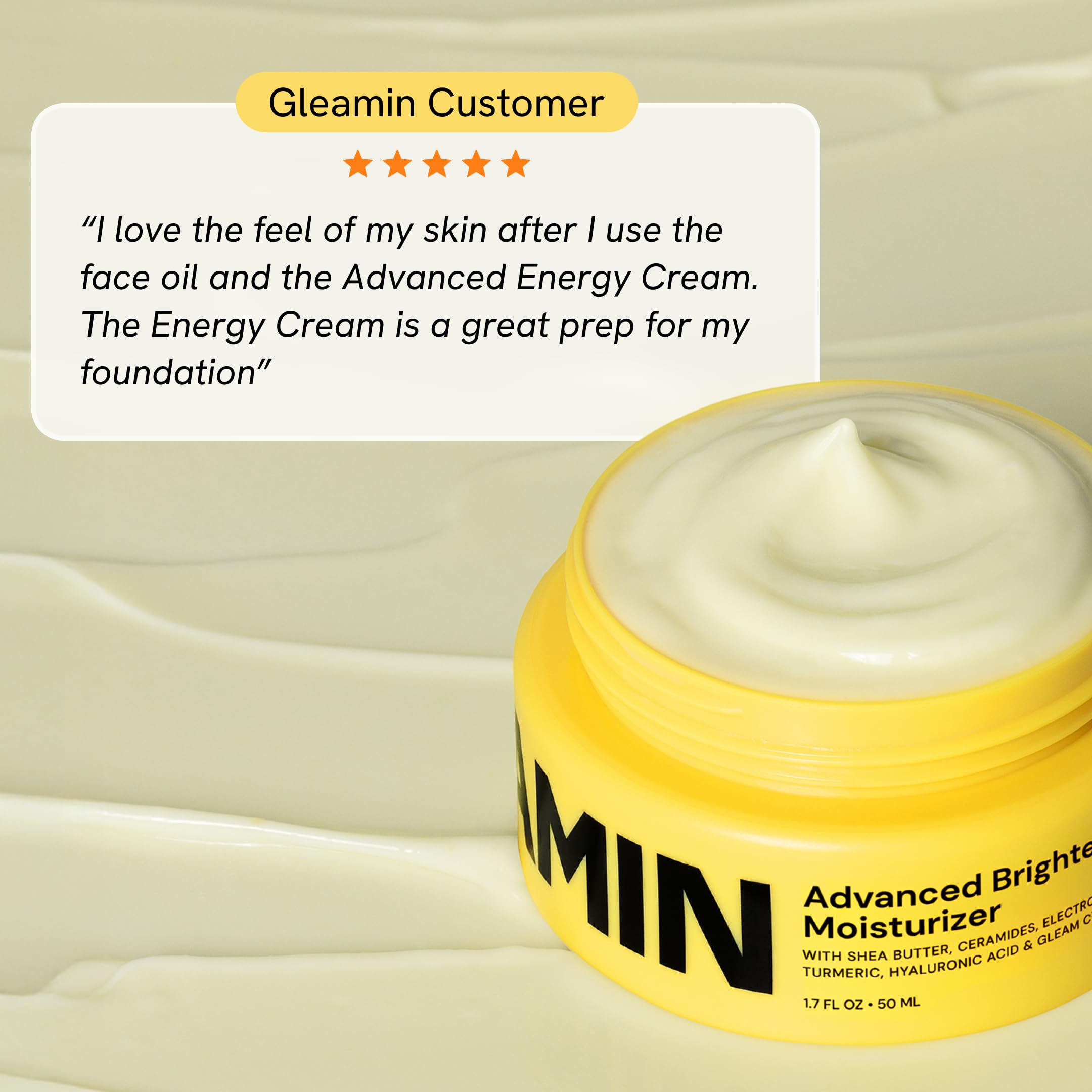 Gleamin packaging sans parfum, adapté peaux sensibles.