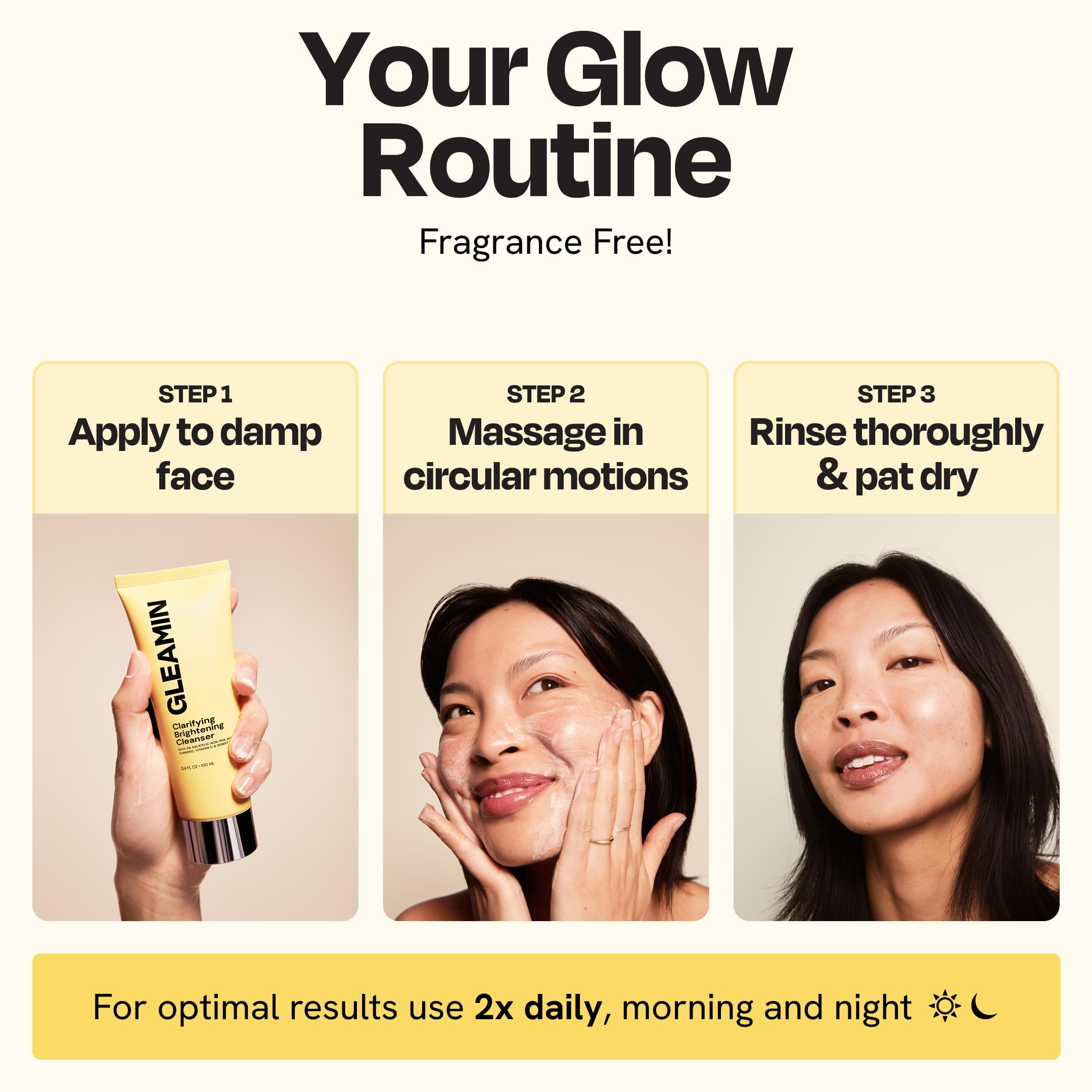 Gleamin nettoyant-visage vitamine C, antioxydants comme curcuma et citron du désert, soutient l’éclat.