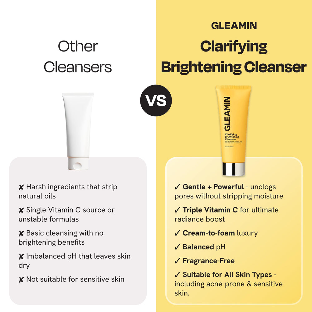Gleamin nettoyant-visage vitamine C, format voyage, pratique pour déplacements et vacances.