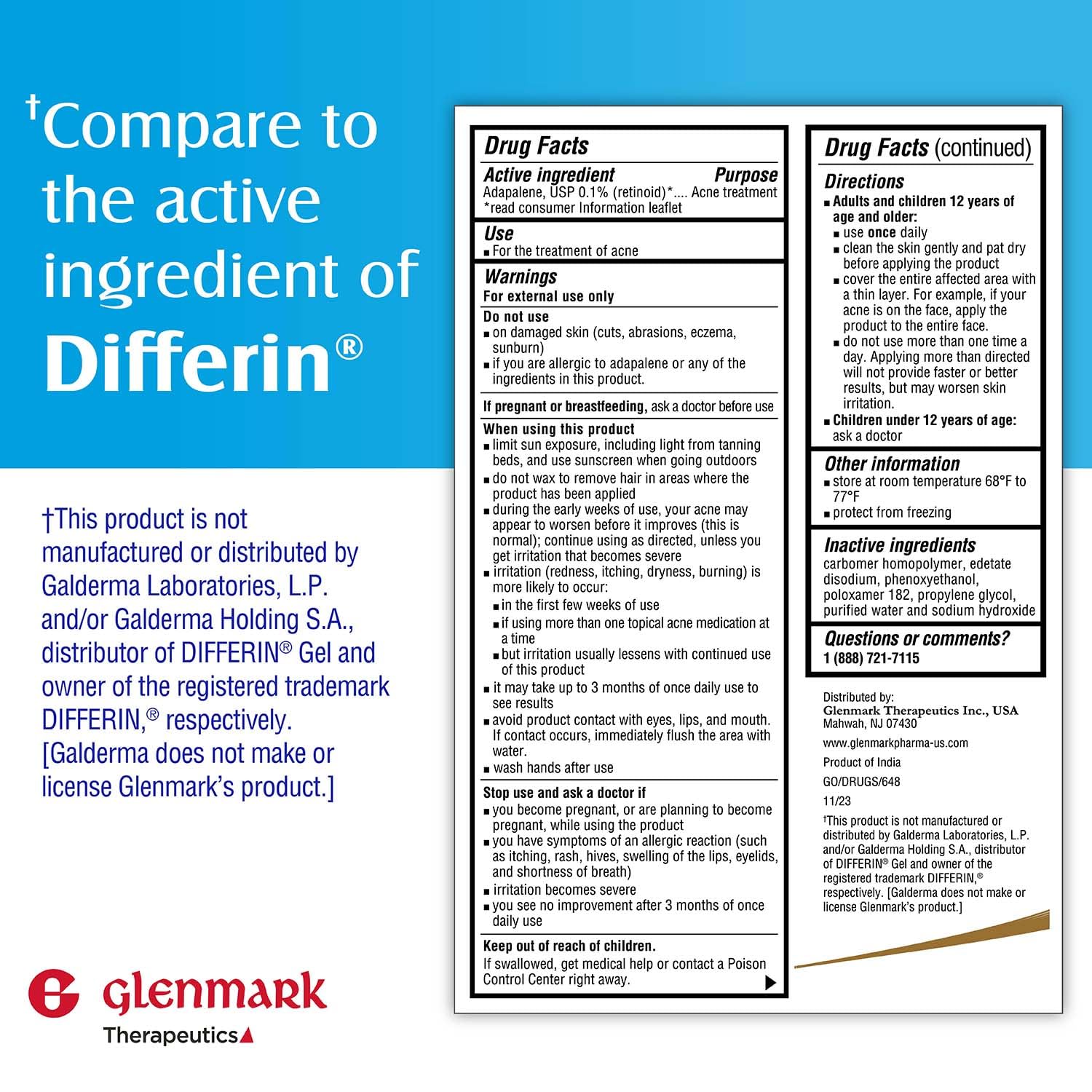 Tube Glenmark Adapalene Gel prêt à l'emploi et pratique.