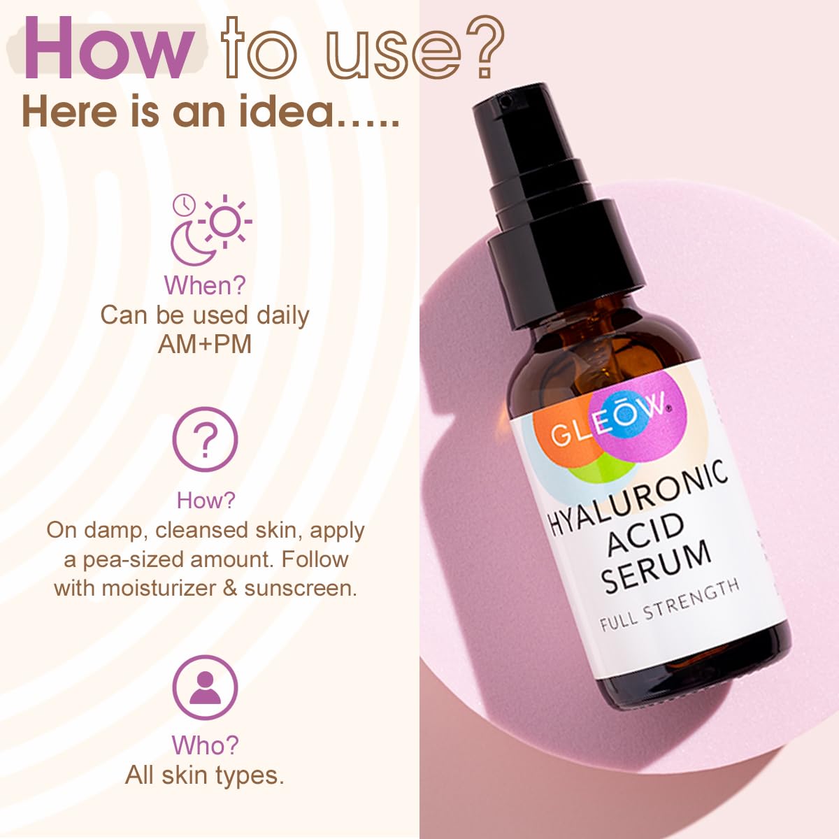 GLEOW sérum hyaluronique pure — peau douce après application.