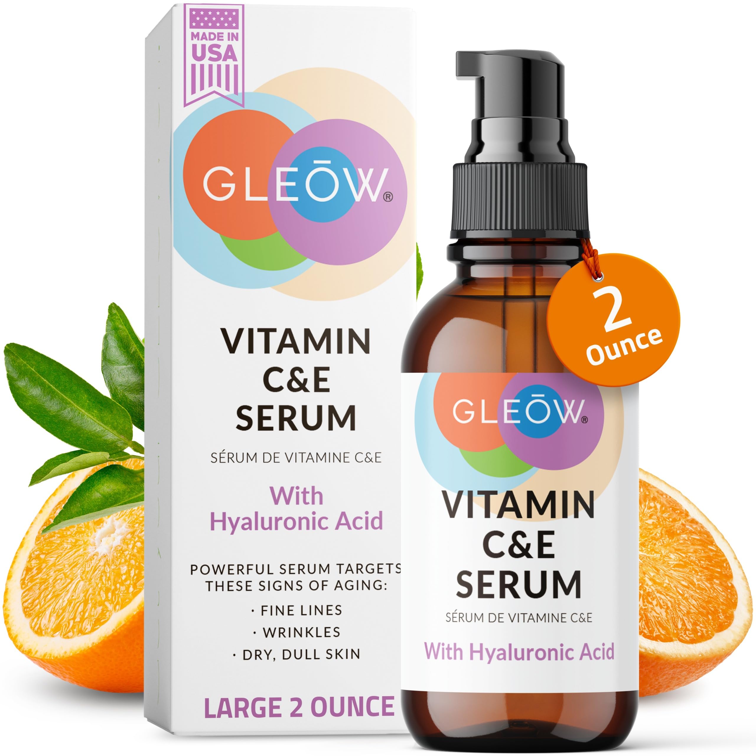 GLEOW sérum vitamine C flacon hydratant pour le visage et éclat sain