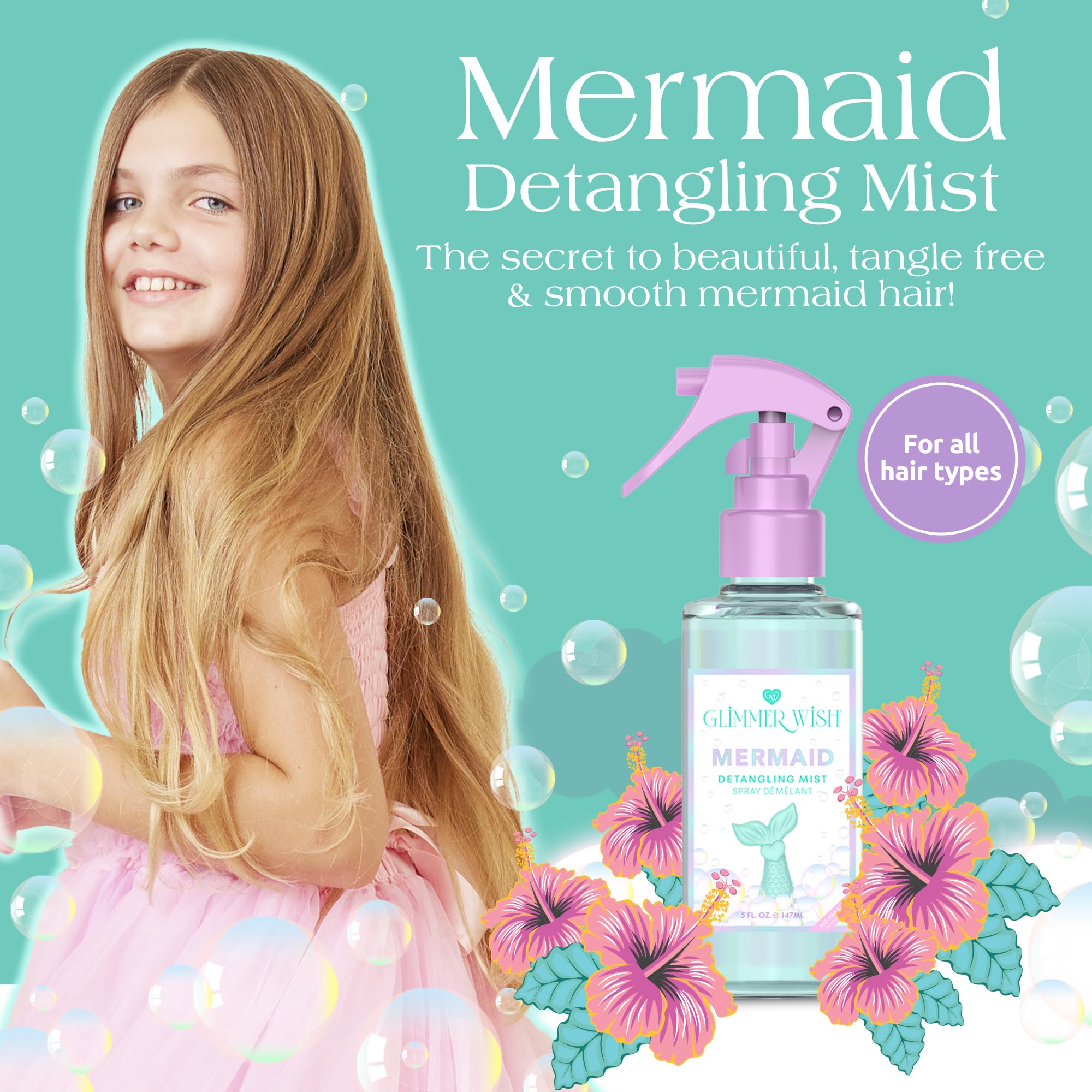 Spray démêlant Glimmer Wish – utilisation facile après la baignade sur cheveux mouillés.