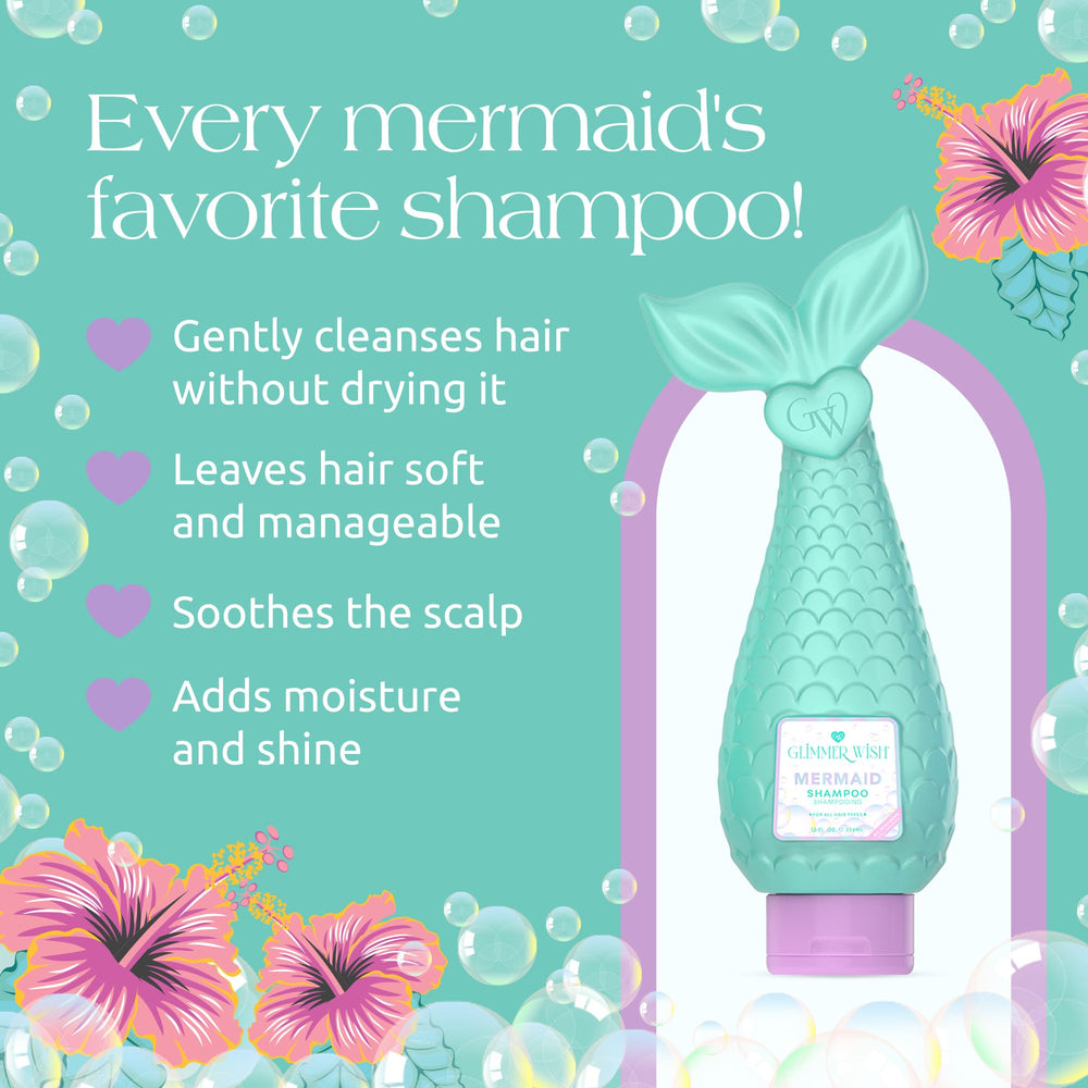Glimmer Wish Mermaid Kids Shampoo: parfum tropical et notes apaisantes pour le rituel douche.