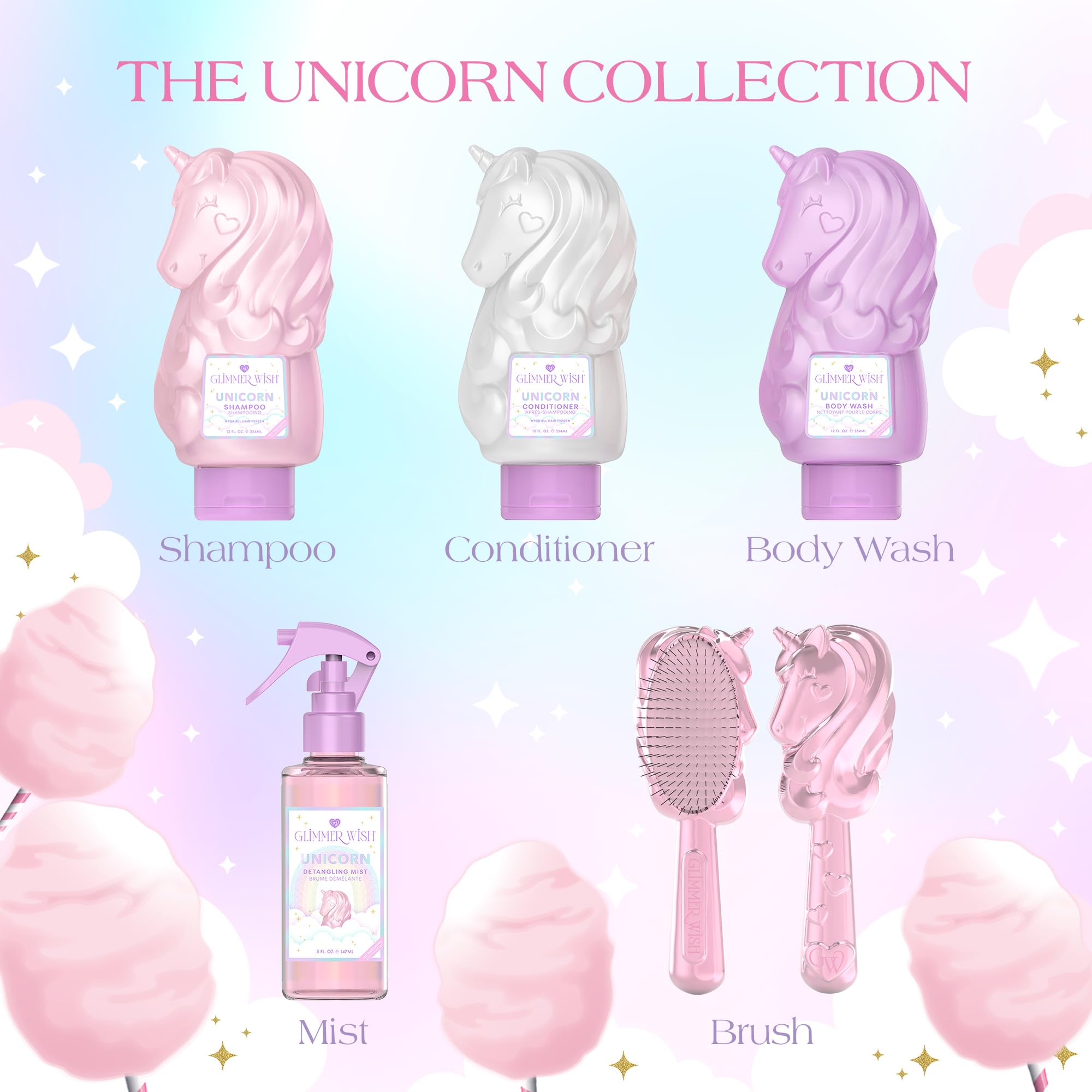 Glimmer Wish 12oz unicorn body wash in pearly lavender bottle