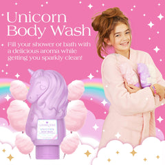 Glimmer Wish unicorn kids body wash with Vanilla Cotton Candy scent for playful baths