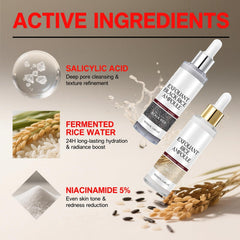 Gliowia Glow Riz Ampoule Duo — bouteille riz blanc prête pour l’application quotidienne.