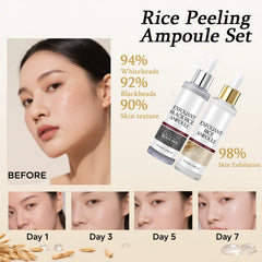 Gliowia Glow Riz Ampoule Duo — texture exfoliante pour peau lisse.