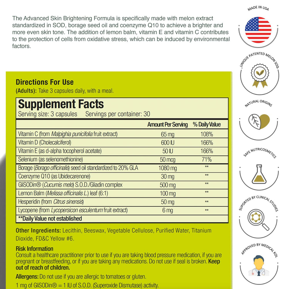 GliSODin Skin Nutrients avant-après: aperçu d'un teint uniforme après utilisation.
