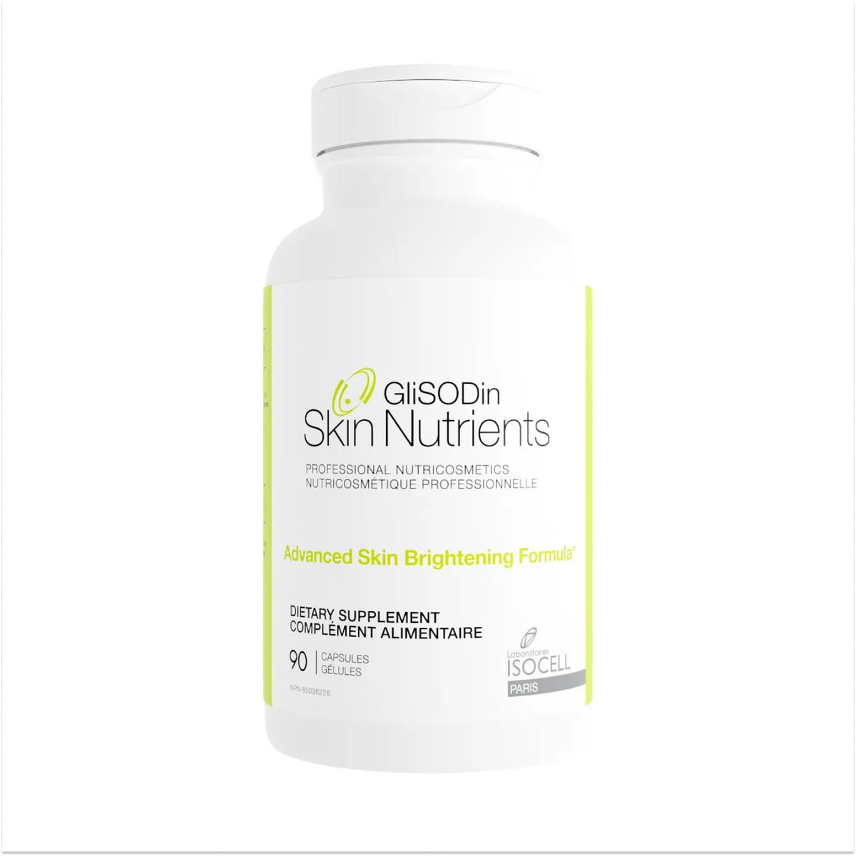 GliSODin Skin Nutrients montre la bouteille de gélules prête à intégrer votre routine beauté.