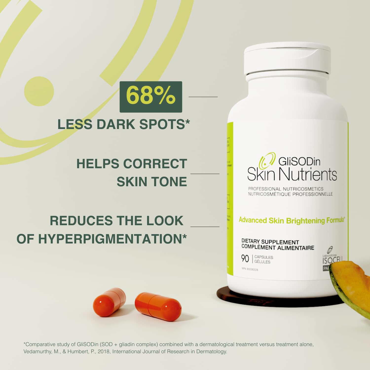GliSODin Skin Nutrients etiquette-produit: notice claire sur la composition et les usages potentiels.