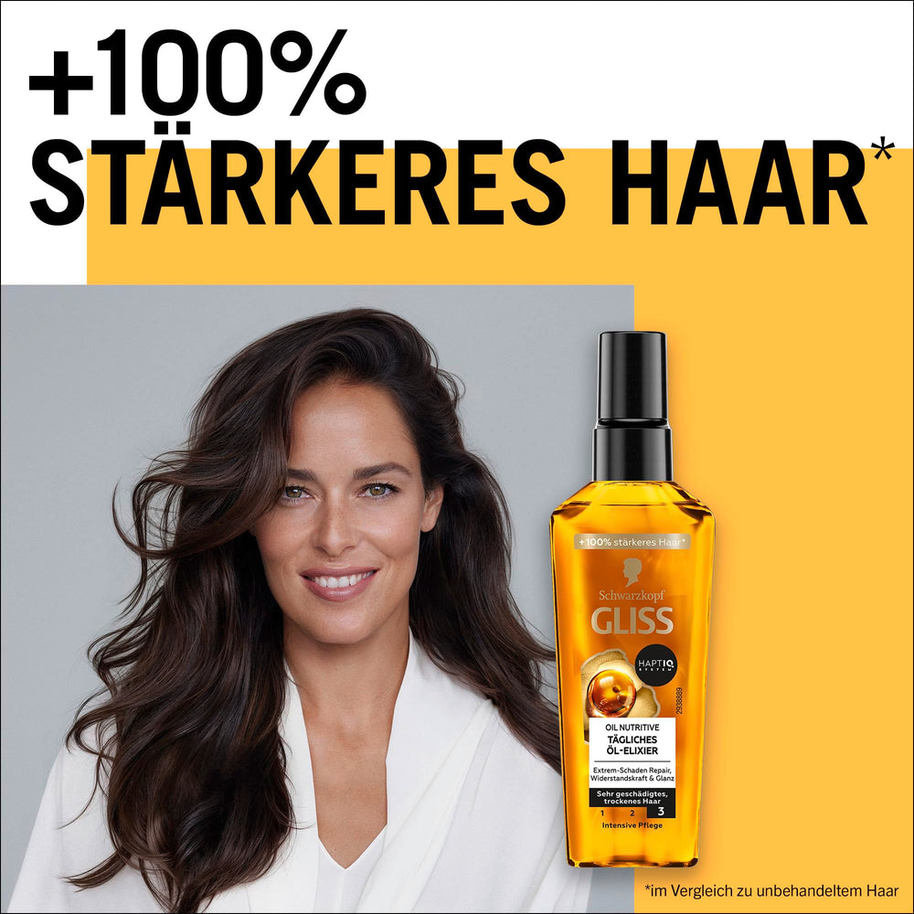 Flacon Gliss Kur Huile Cheveux Finition Beauté Longueurs, scelle les longueurs sans lourdeur.