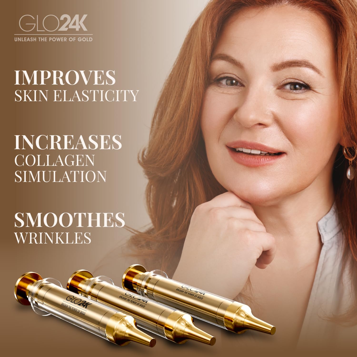 Application sur le visage avec GLO24K pour un soin ciblé.