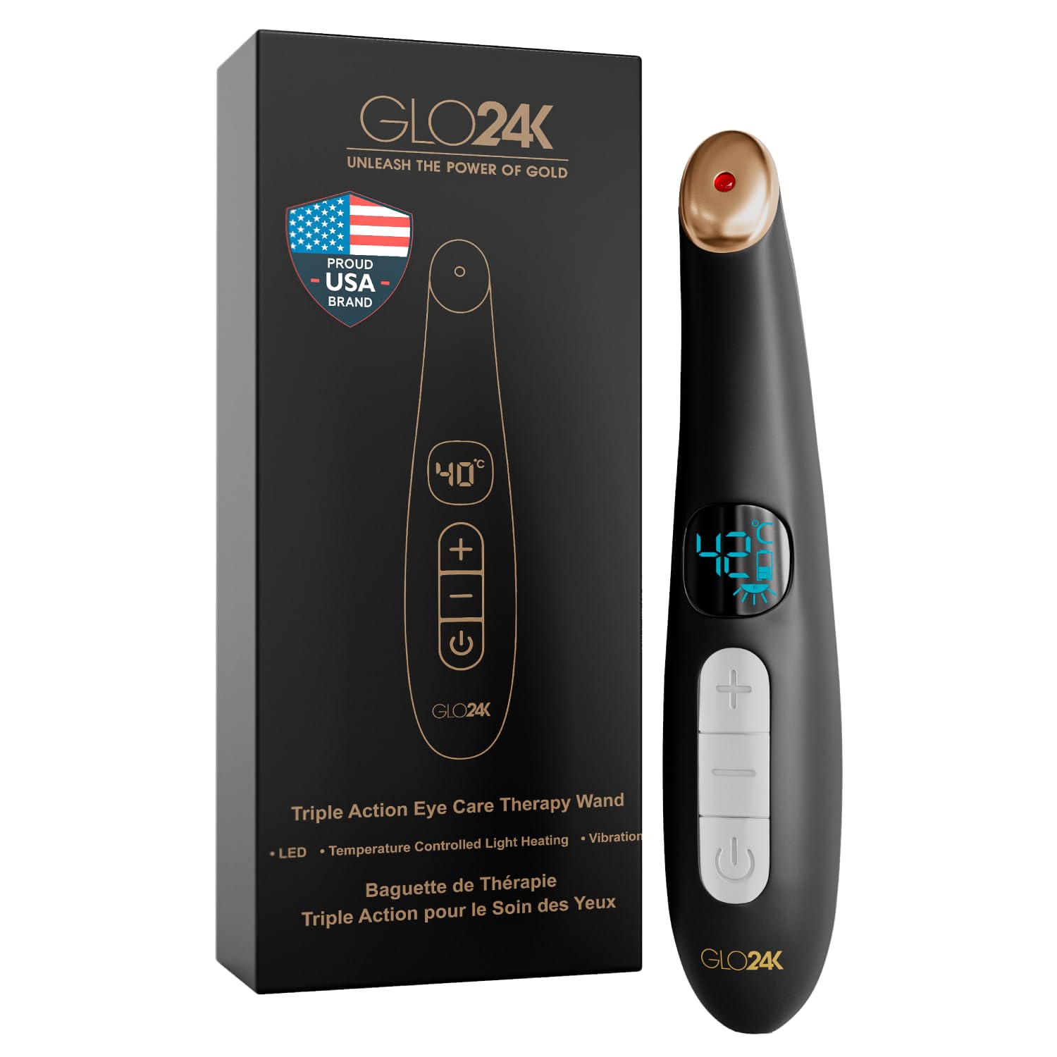 GLO24K bâton de massage yeux chauffant pour un regard plus frais.