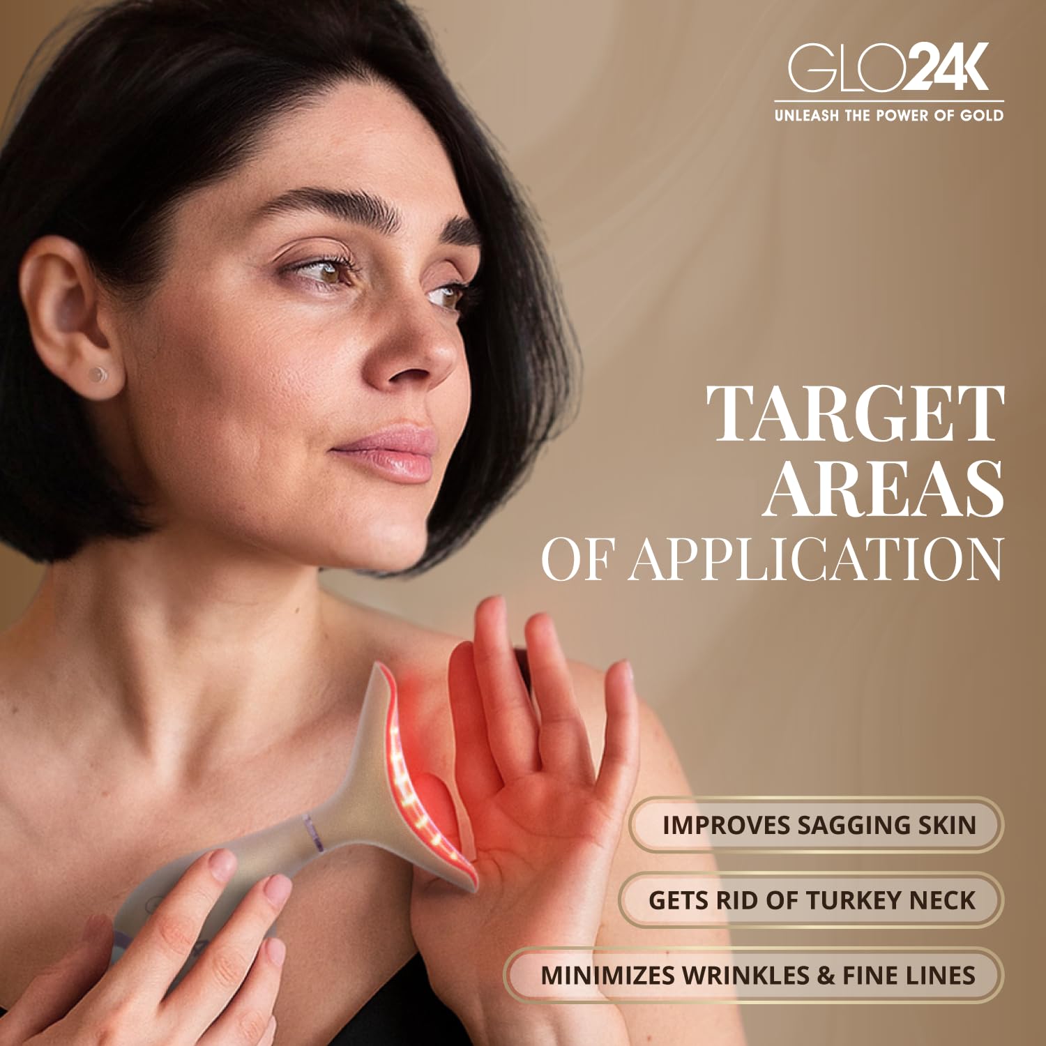 GLO24K cou lumière rouge : massage ciblé et décolleté détendu.