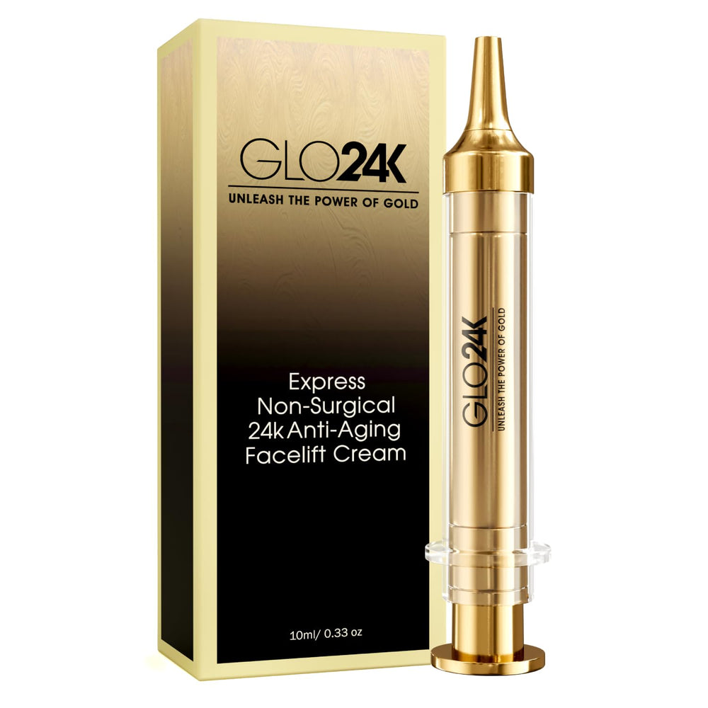 GLO24K crème-relissage or 24k : texture luxueuse et lifting immédiat.