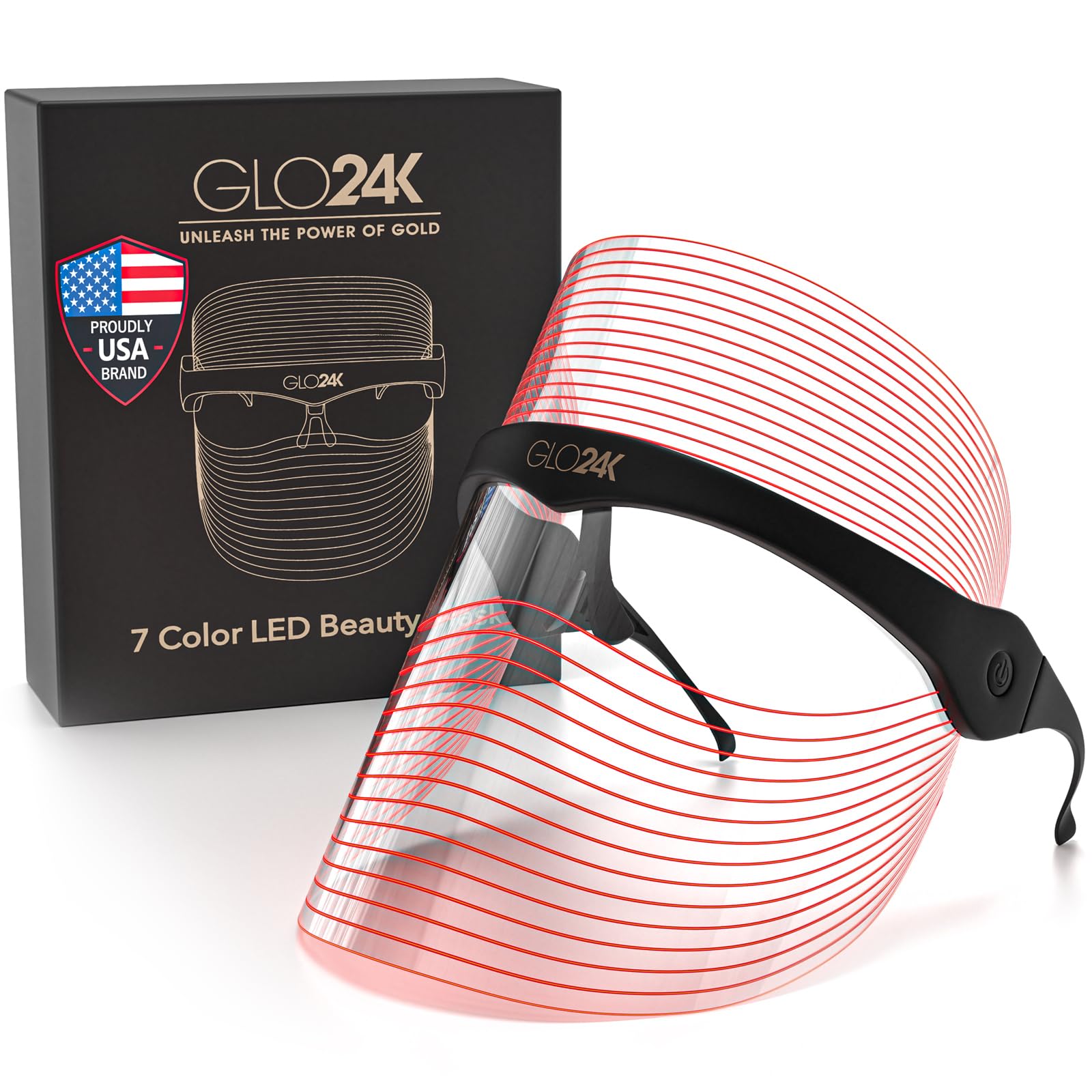 GLO24K Masque LED visage 7 couleurs, favorise l'éclat et la fermeté cutanée.