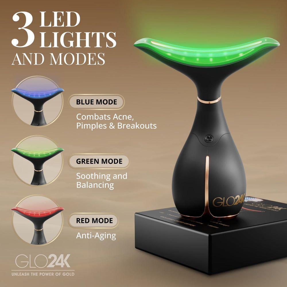 GLO24K massage visage vibration et lumière LED pour soin relaxant.