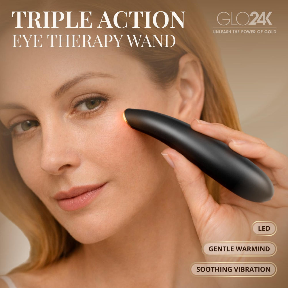 GLO24K massage yeux vibration douce pour une peau du contour détendue.
