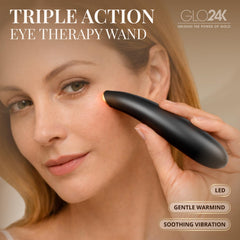 GLO24K massage yeux vibration douce pour une peau du contour détendue.