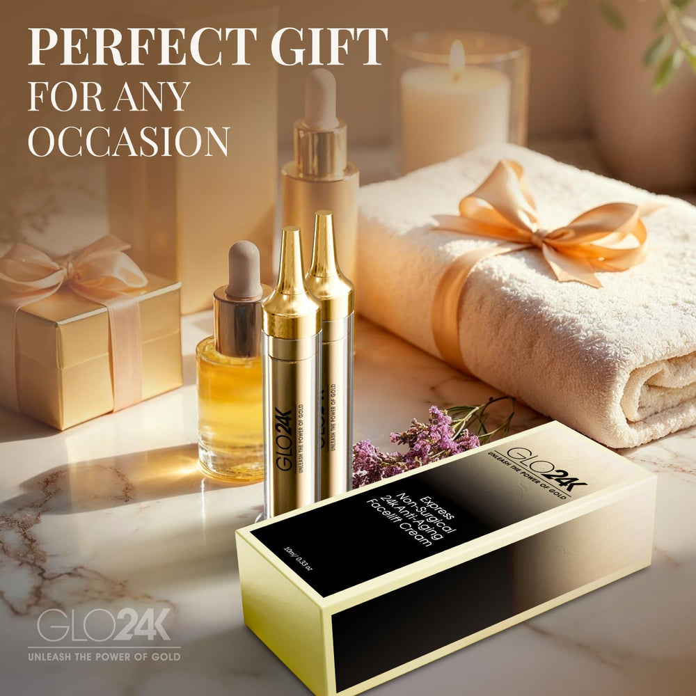 GLO24K : avant-après suggéré montrant un effet lifting.