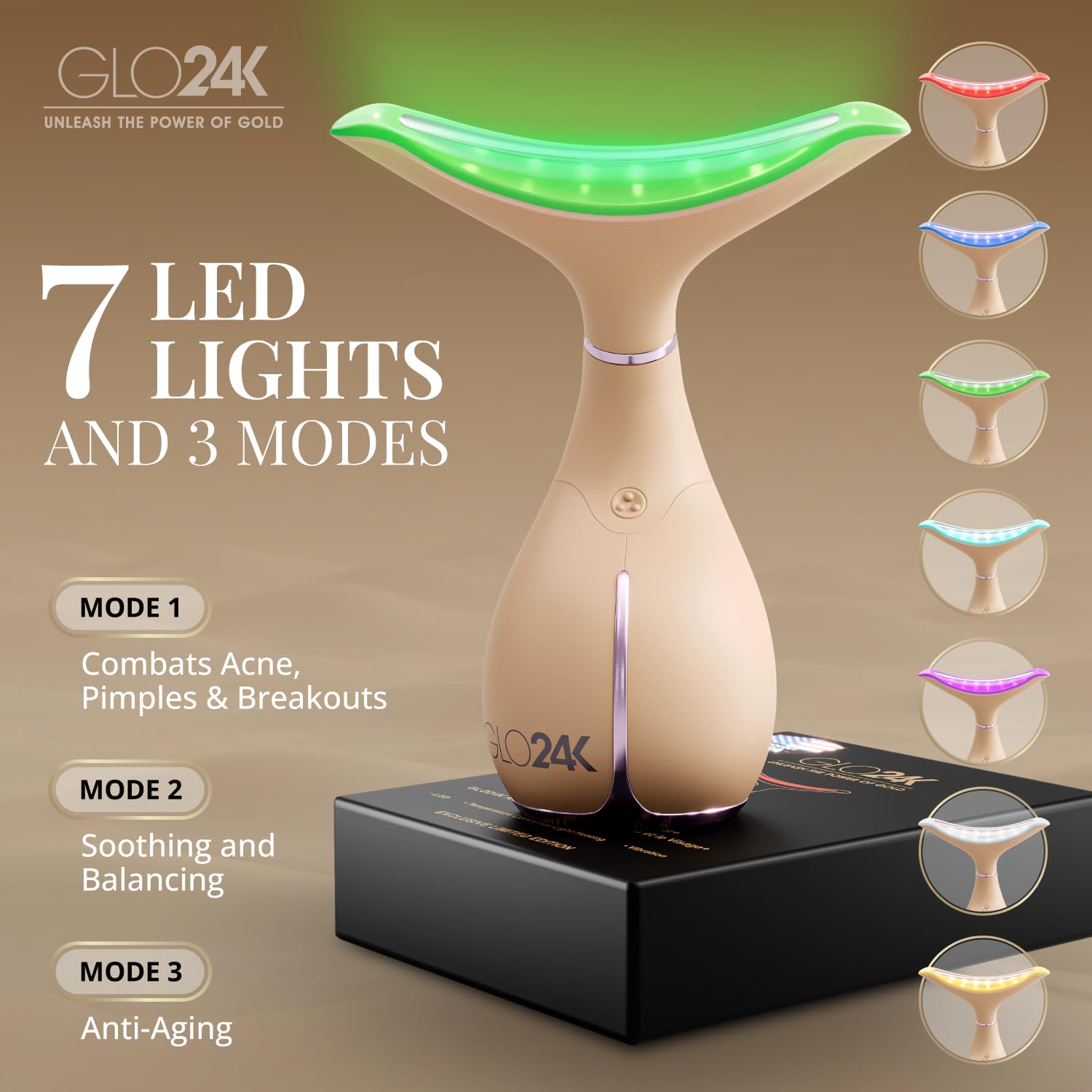 GLO24K triple-mode : trois modes lumineux pour le visage.