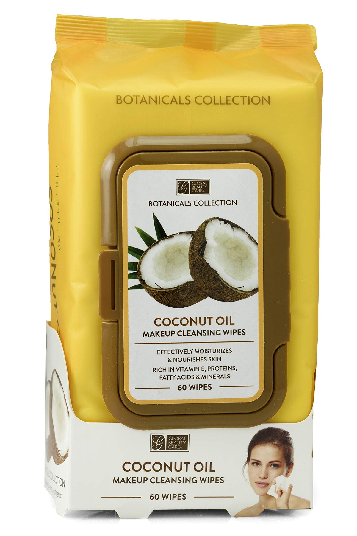Global Beauty Care lingettes démaquillantes huile coco: nettoient visage et yeux en douceur.