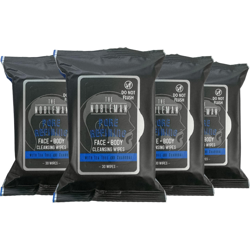 Lingettes Nobleman pour visage et corps utilisant arbre-à-thé charbon actif pour un nettoyage en douceur.