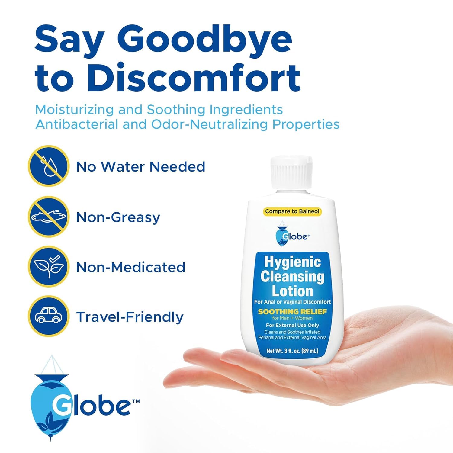 Globe Lotion Hygiénique – format voyage compact, hygiène rapide sans rinçage