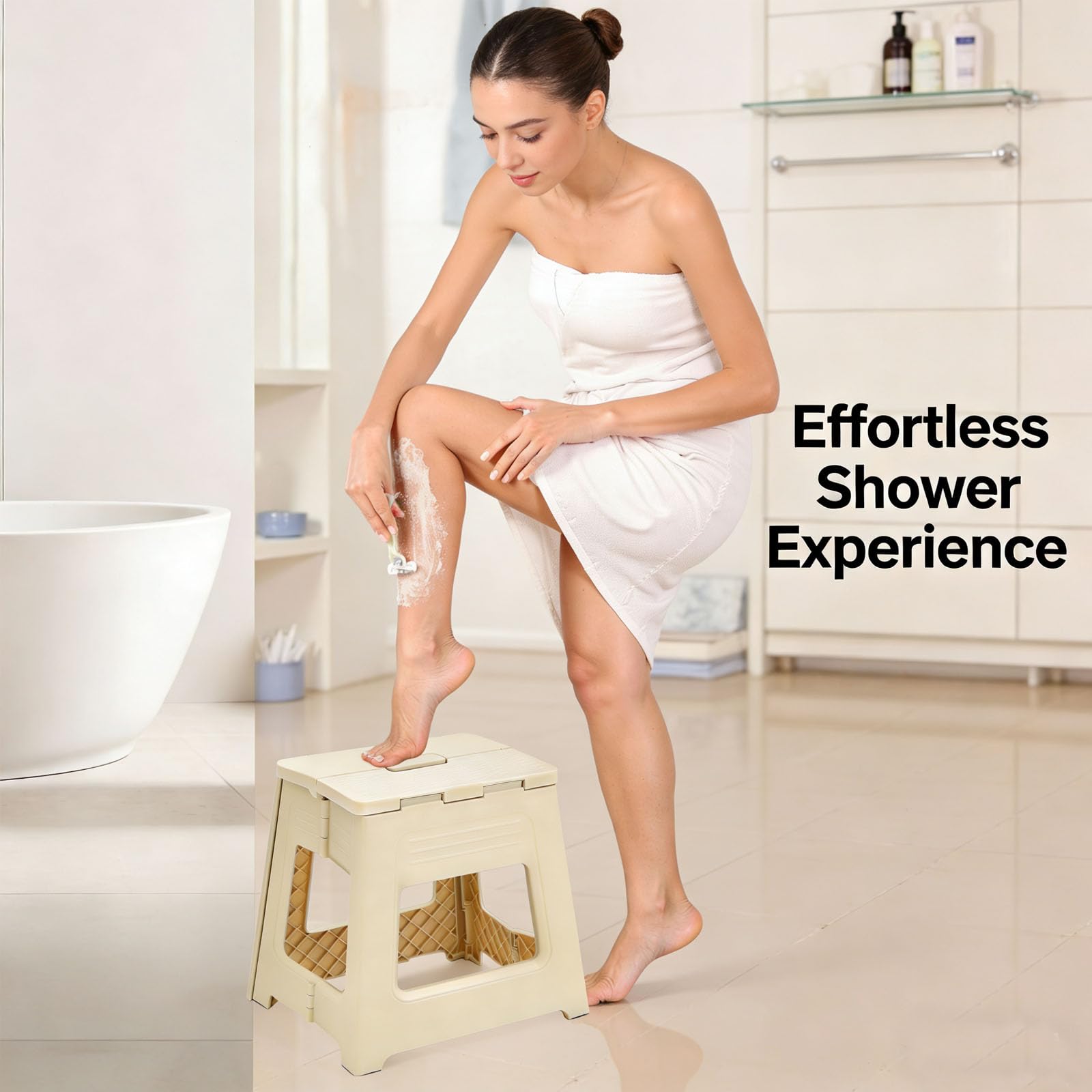 Glooyoderr siège-douche compact prêt à ranger rapidement.