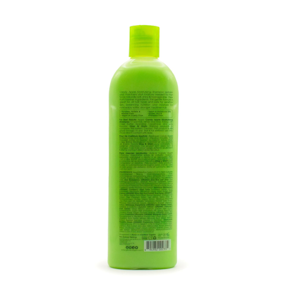 Glop & Glam Candy Apple Kids Shampoo label close-up shows clean ingredients and vegan formula