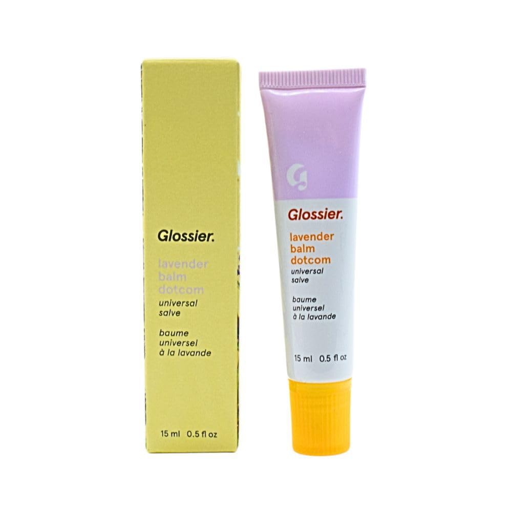 Baume Balm Dotcom Glossier Lavande sur flacon, hydratation discrète et parfum léger.
