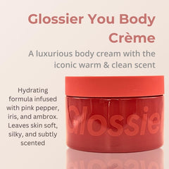 Glossier You Creme De You: bouteille fermée, design minimaliste et élégant.