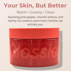 Glossier You Creme De You: étiquette rose et texture crème, identité de marque visible.