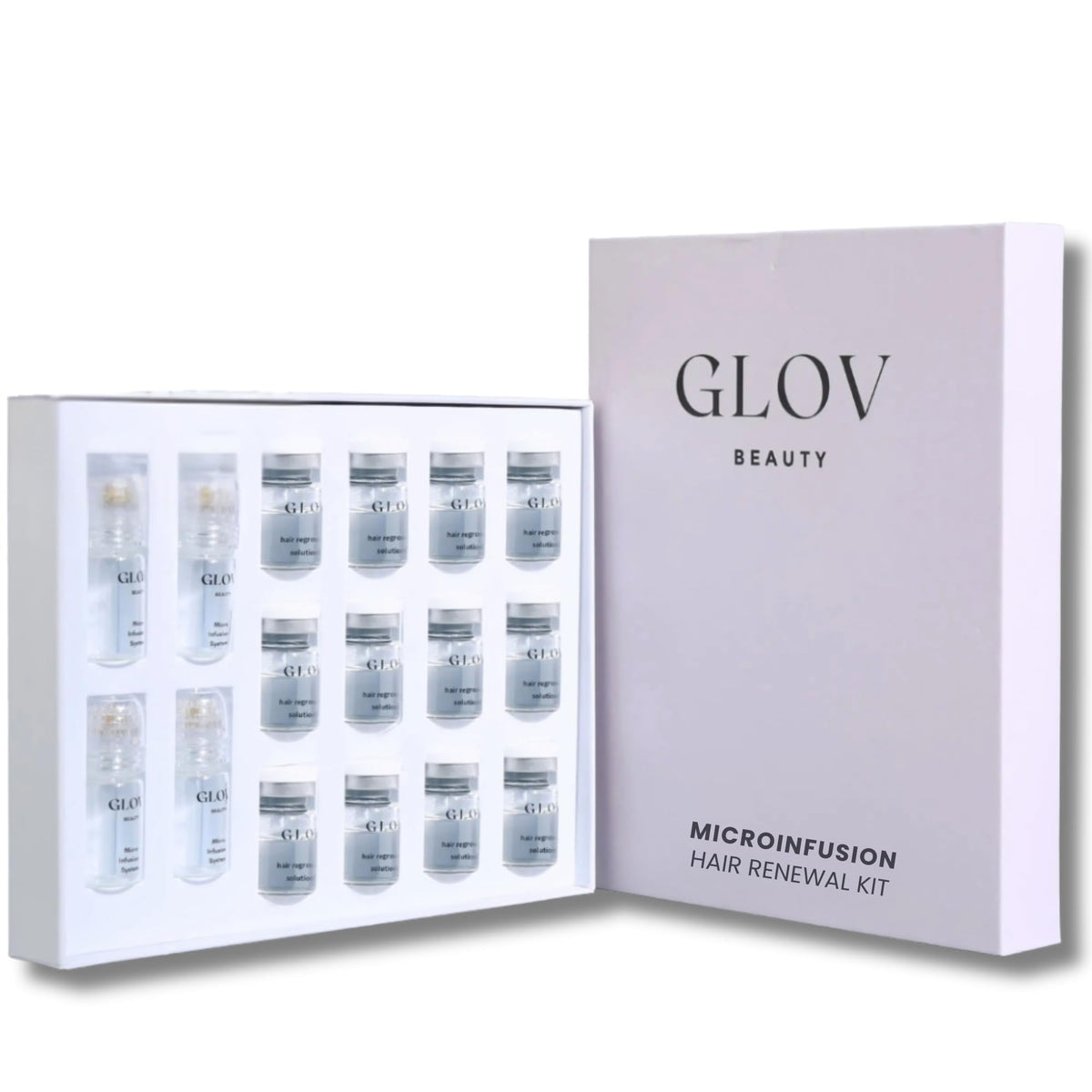 Kit micro-infusion Glov Beauty doré avec stamp précis pour cuir chevelu à domicile.