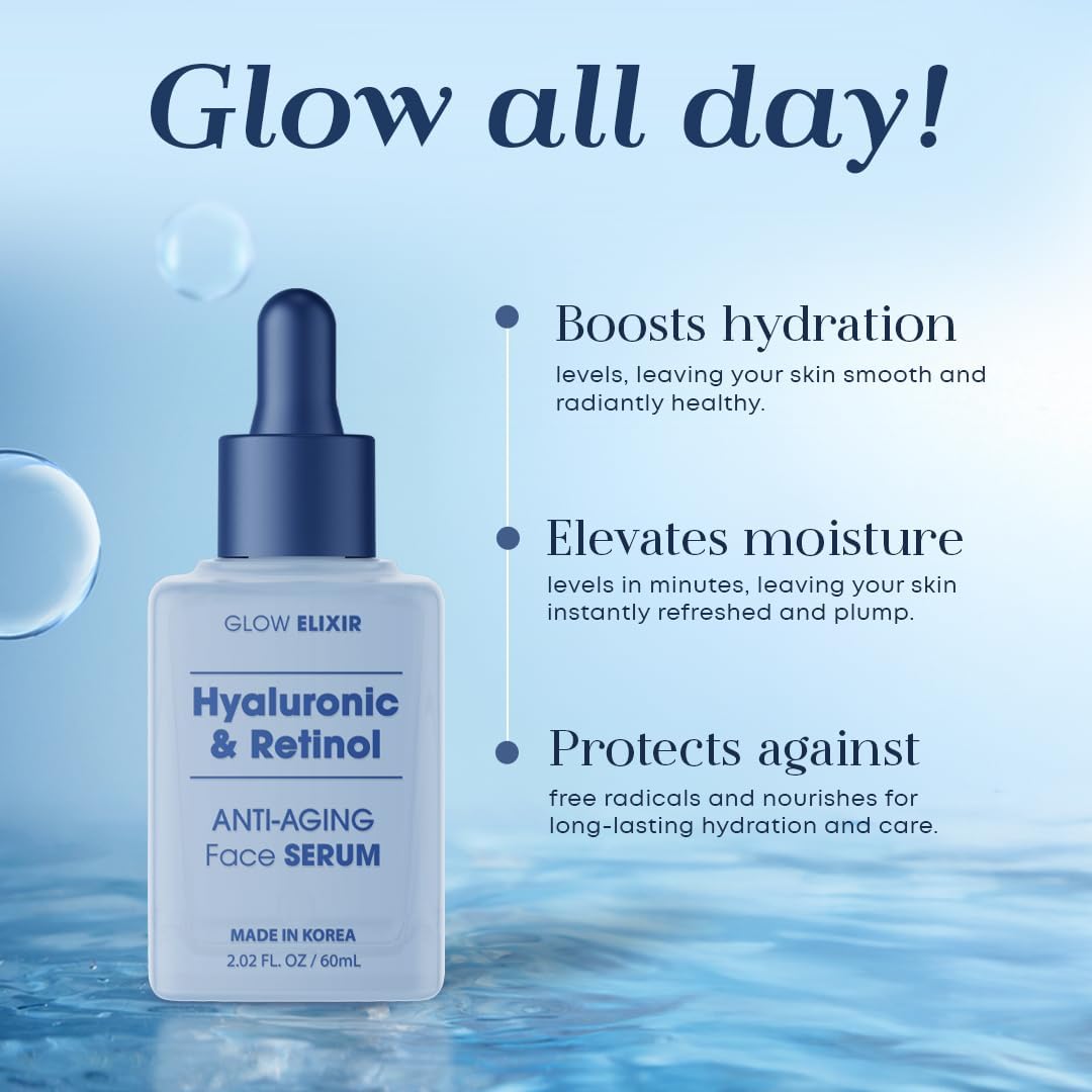 Application du soir avec Glow Elixir Sérum Retinol pour nourrir et lisser la peau.