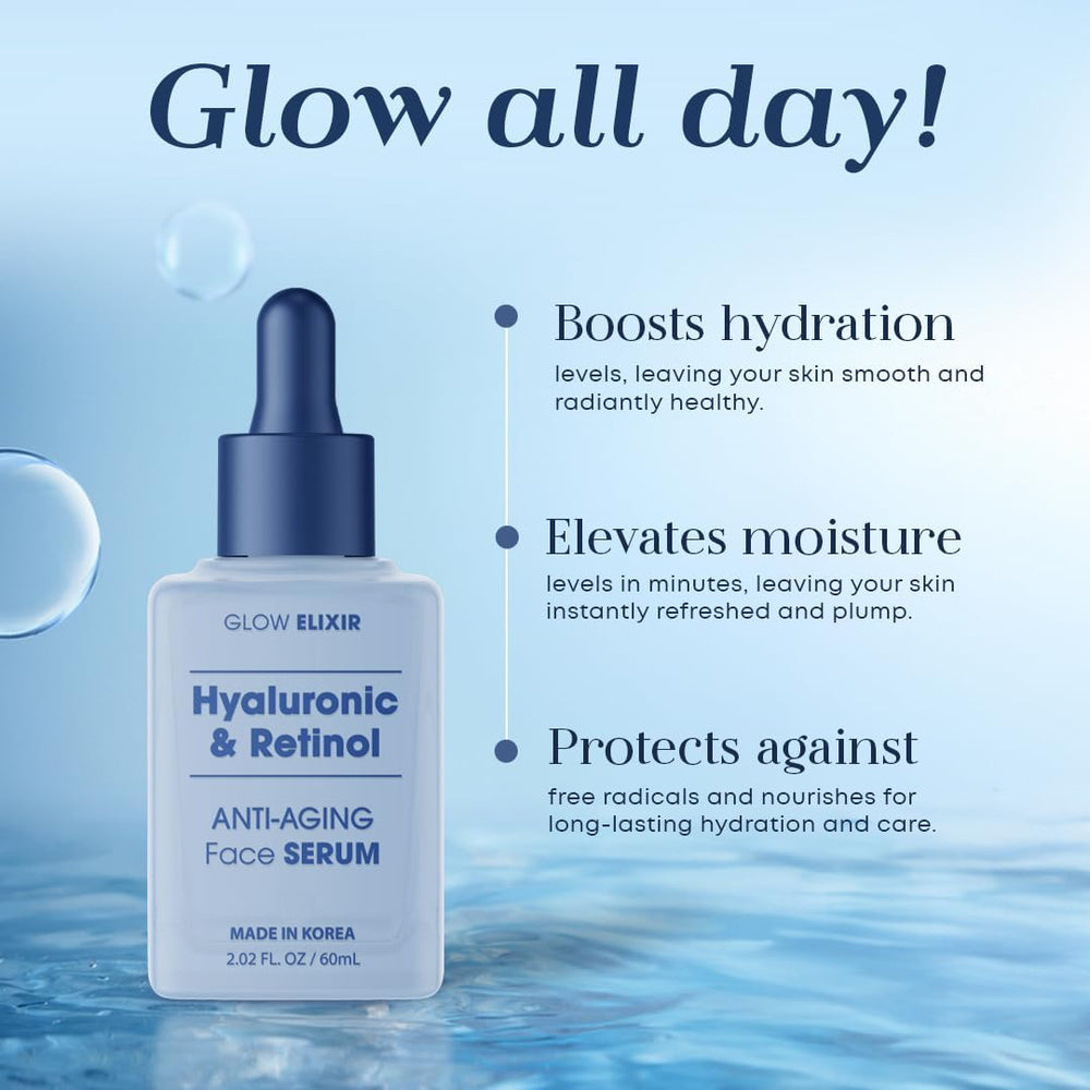 Application du soir avec Glow Elixir Sérum Retinol pour nourrir et lisser la peau.
