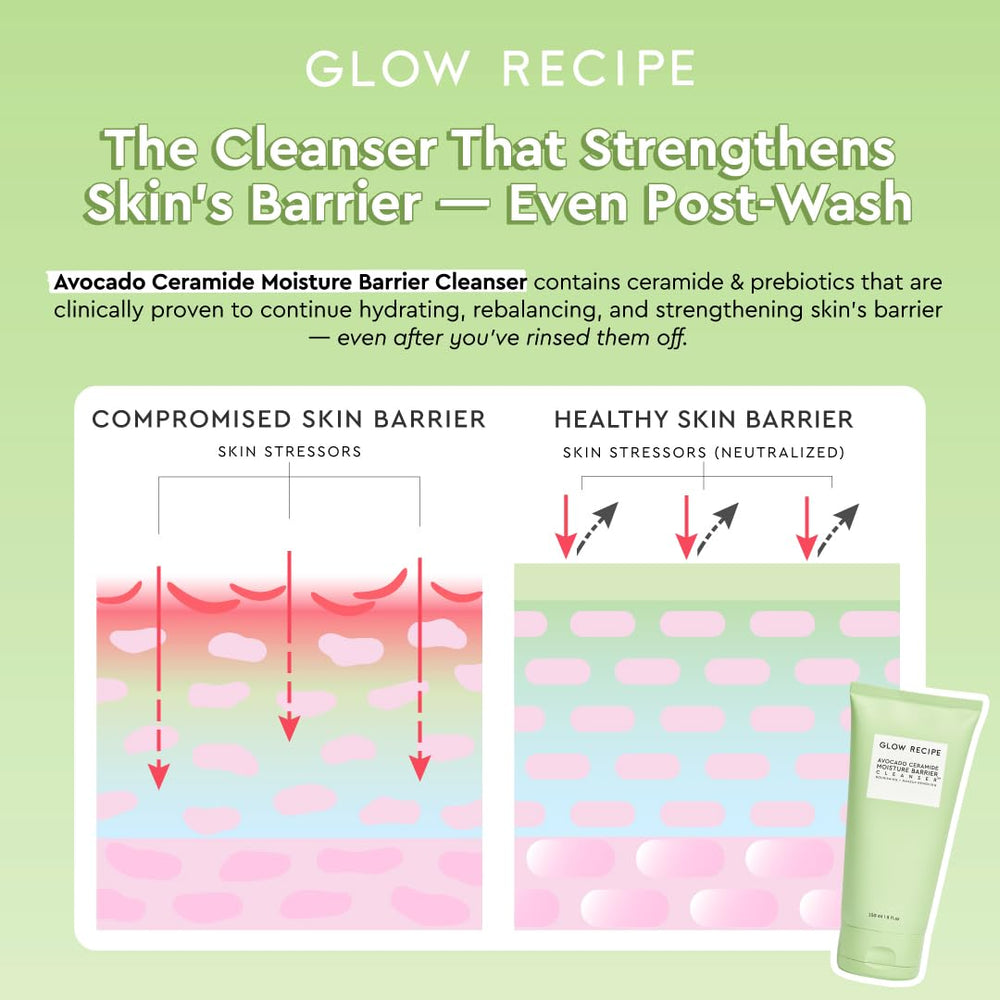 Massage visage en douceur avec le nettoyant Glow Recipe pour plus de confort.