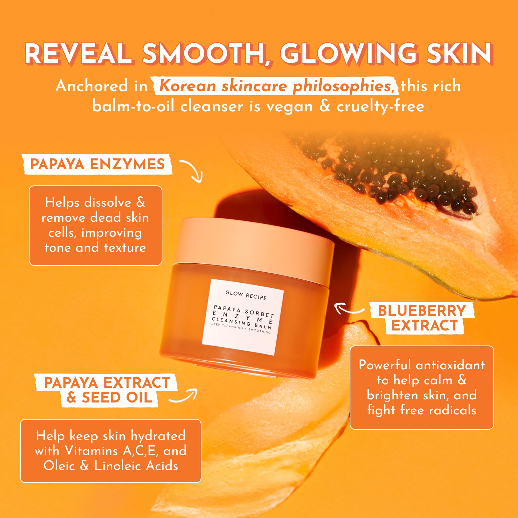 Glow Recipe Papaya Enzyme Baume – émulsion-eau révélant une peau plus nette.