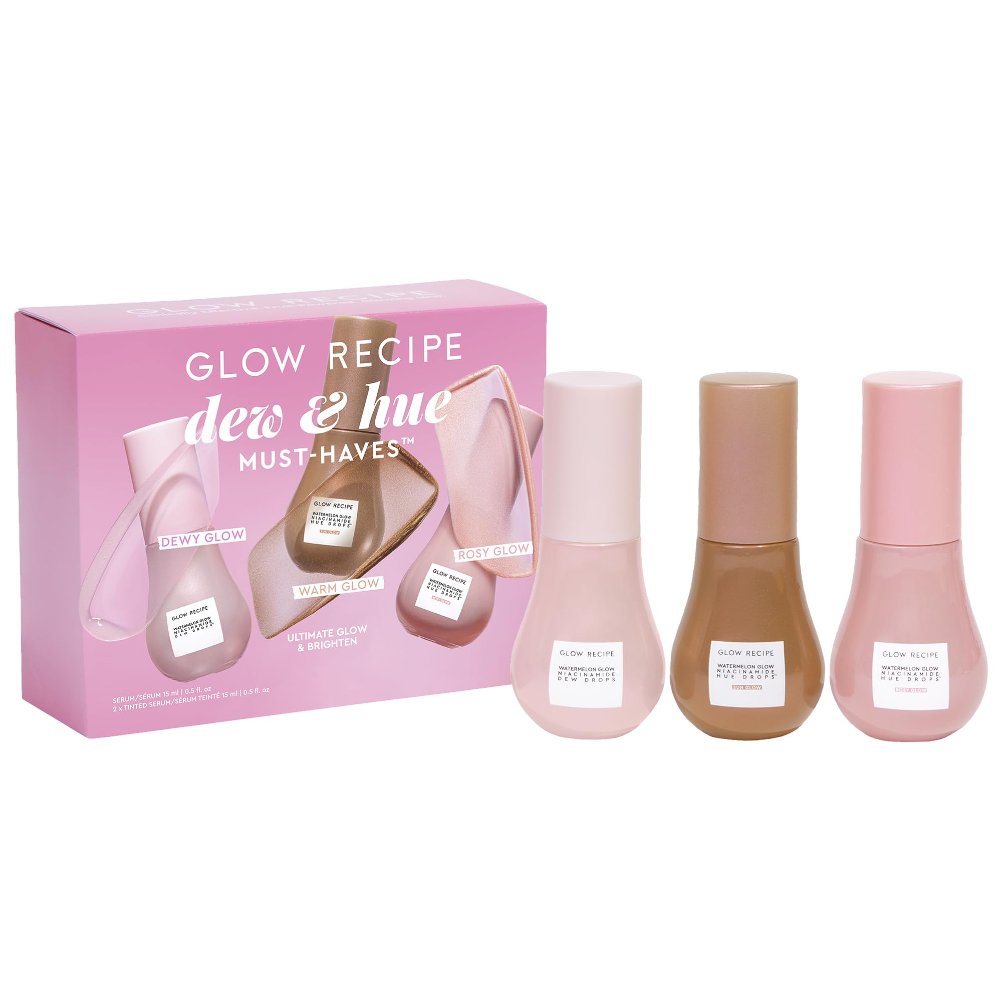Glow Recipe Dew Drops en bouteille, hydratation instantanée et éclat naturel.