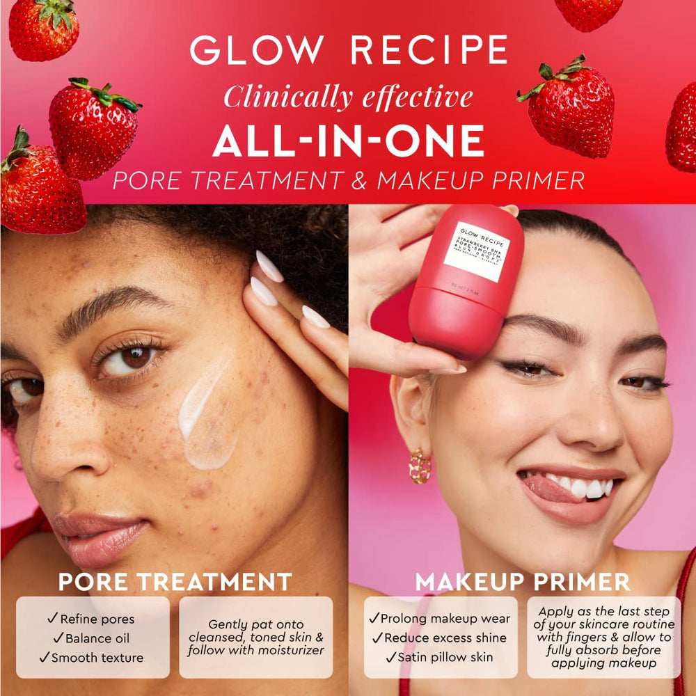 Enzyme fraise et extrait sur flacon, texture plus homogène et pores atténués.