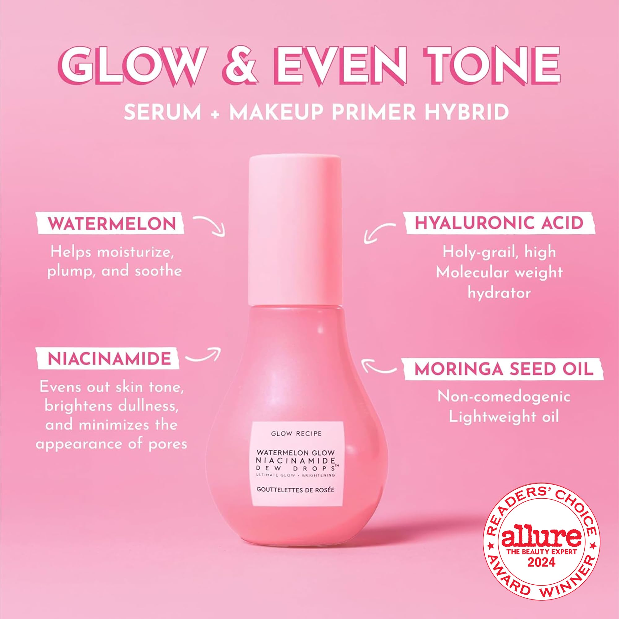 Texture gel légère Glow Recipe Watermelon Niacinamide Dew Drops apporte brillance naturelle