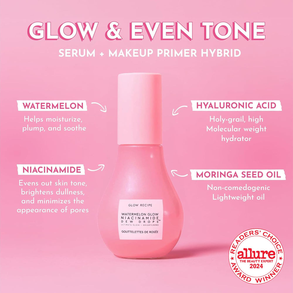 Texture gel légère Glow Recipe Watermelon Niacinamide Dew Drops apporte brillance naturelle