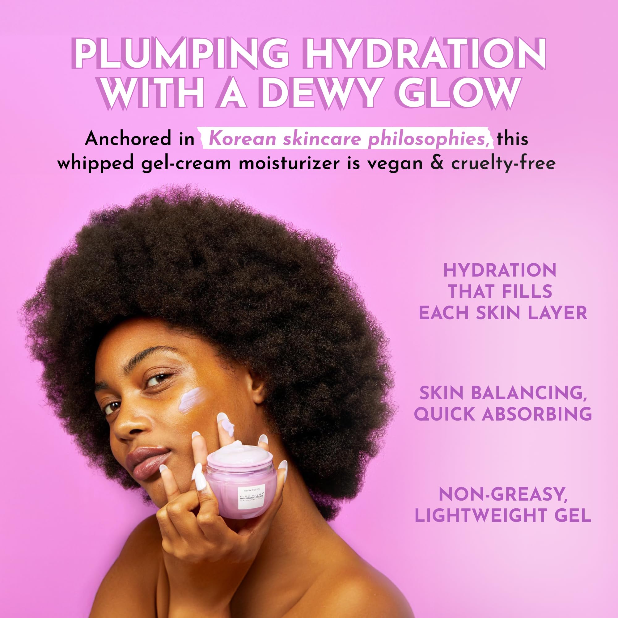 Texture gel‑crème de Glow Recipe Plum Plump qui se fond rapidement sur la peau