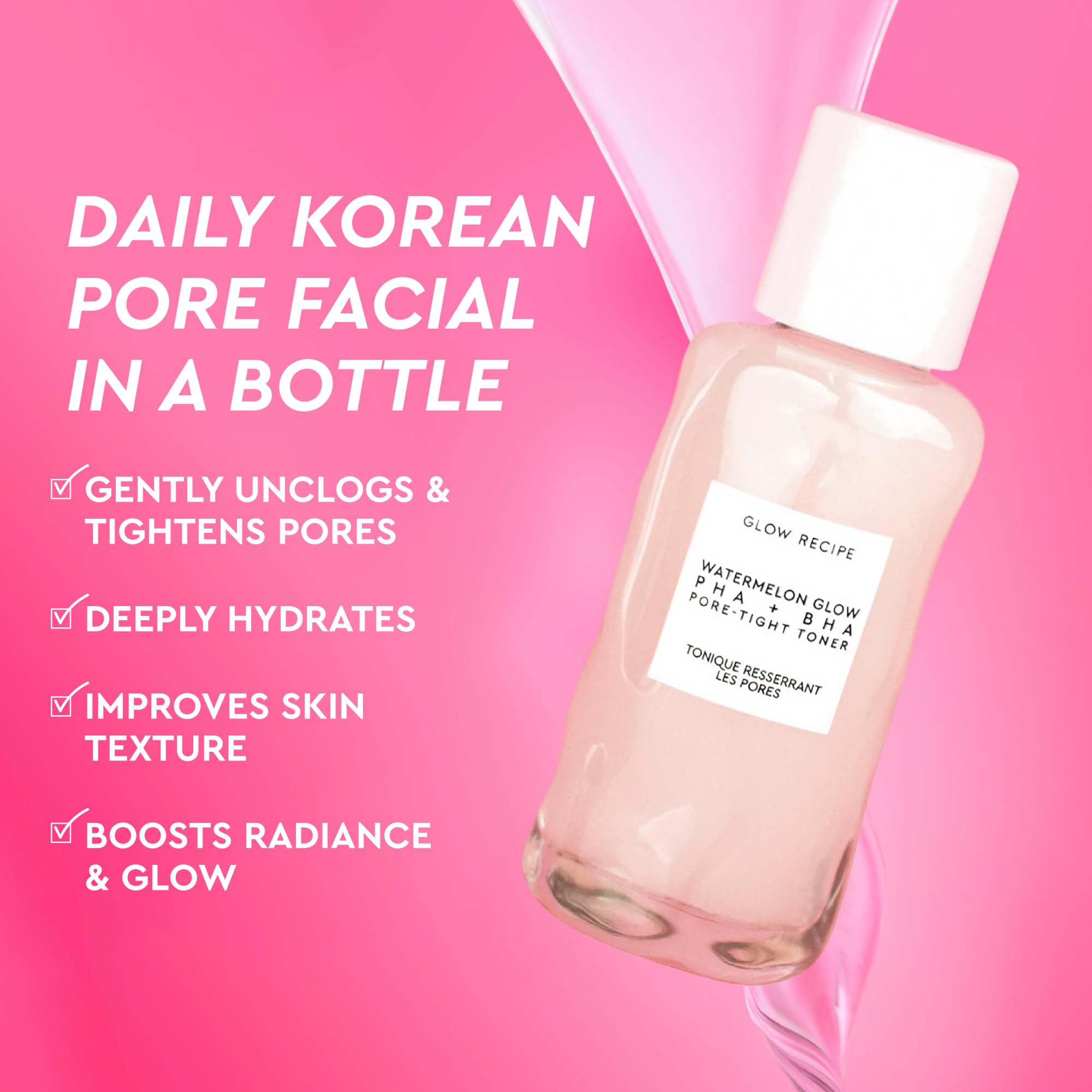 Glow Recipe tonique: application mains pour hydrater la peau.
